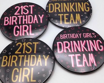 21st Birthday Button | 21st Birthday Girl Pin | Drinking Team | Funny 21 Birthday Party Favor