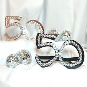 50th Birthday Glasses | Rhinestone Party Glasses in Black or Rose Gold | Price is for 1 Pair
