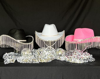 Diamond Fringe Cowboy Hat || Cowgirl Hat Disco Cowgirl Rhinestone Hat Rhinestone Party Hat Rhinestone Cowboy Rhinestone Cowgirl Fringe