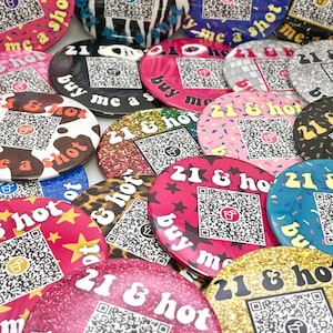 QR Code Sign Button | 21 Birthday Gift | Hello Twenty One | Buy Me a Drink | QR Payment Sign | Happy 21st