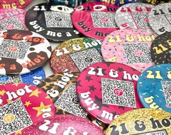 QR Code Sign Button | 21 Birthday Gift | Hello Twenty One | Buy Me a Drink | QR Payment Sign | Happy 21st
