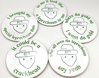Alabama Leprechaun Button | Funny Alabama St Patricks Day Pin | Crichton & Mobile Leprechaun Sketch