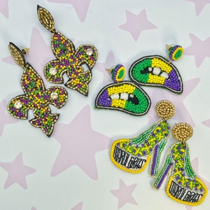 Mardi Gras Earrings | Fleur de Lis, Fat Tuesday, Cajun Mardi Gras, Krewe Party