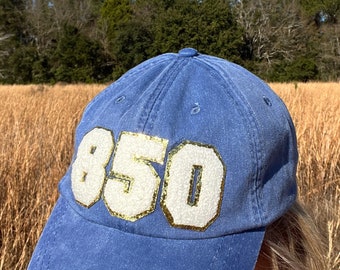 Area Code Chenille Patch Hat || Personalized Gifts Varsity Letters Chenille Letters Baseball Cap Baseball Hat Custom Hats Varsity Letter