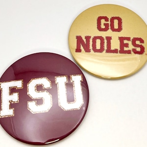FSU Florida State University Official Licensed Button || Seminoles Noles Mom Tailgate Football Gameday Gifts FSU Pin Garnet and Gold Spirit