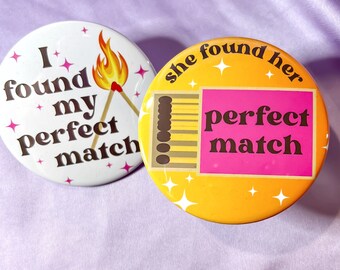Perfect Match Camp Bachelorette Party Buttons | Camping Bach Favors, Cabin Bachelorette Gifts, Team Bride Pins, Camp Bride Party Accessories