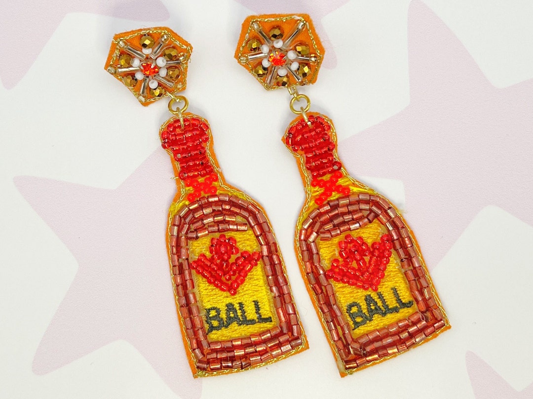 Cinnamon Whiskey Earrings Alcohol Liquor Whiskey Fire Ball Bottle