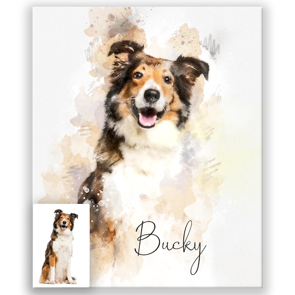 Custom Pet Portrait, Gift For Dog Lover, Stretched Canvas Watercolor Art, Personalized Dog Painting From Photo, Pet Illustration