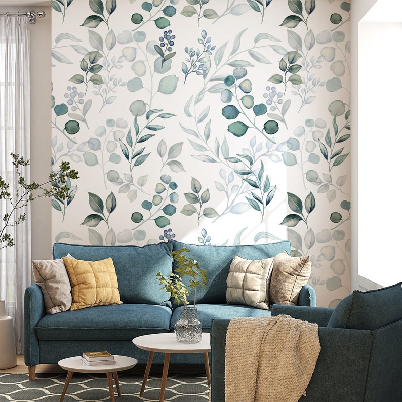 Eucalyptus Leaf Peel and Stick Wallpaper Soft Green Gold Etsy Canada