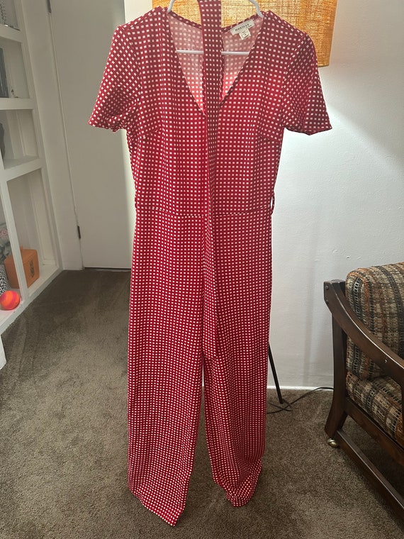 checkered red and white romper.