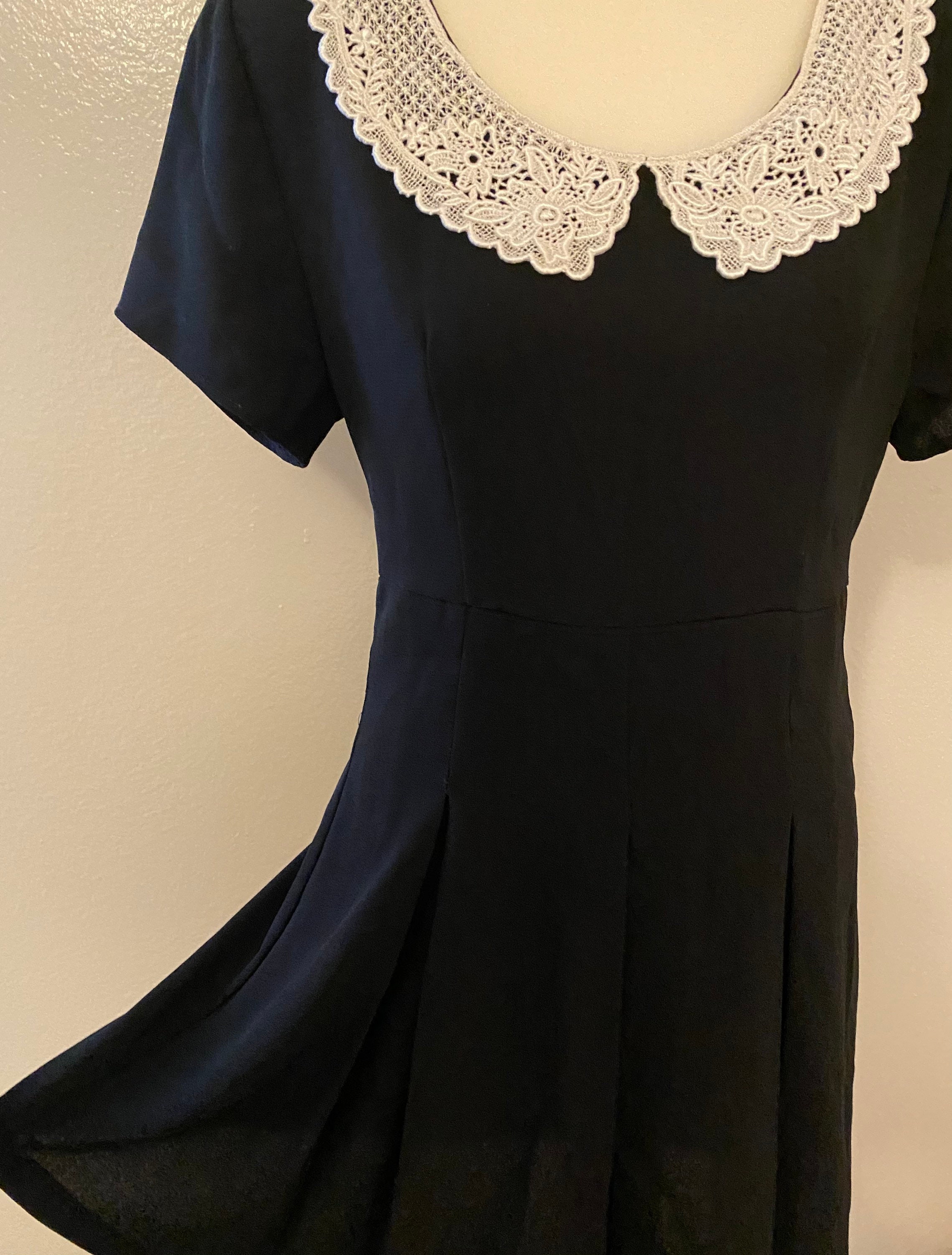 Vintage Laced Peter Pan Collar Black Mini Dress. Size Small. Mod Dress. 90s Dress. Mini Pleated Dress. Etsy UK