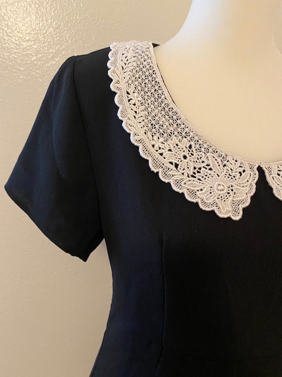 Vintage Laced Peter Pan collar Black mini dress. … - image 6