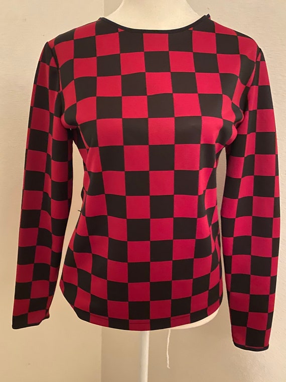 Burgundy and black checkered top. Two-tone blouse… - image 5