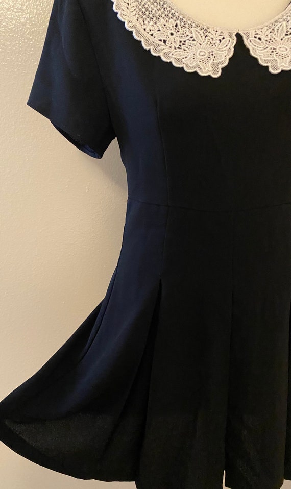 Vintage Laced Peter Pan collar Black mini dress. … - image 1