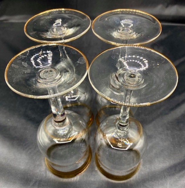 Lot De 6 Verres à Pied Anciens Torsadés – Verres à Boire Dorés En Cristal