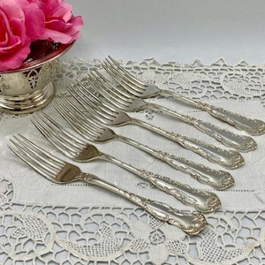 Antique Silver Dessert/Salad Forks Set of 6 c.1890s Wm. Rogers & Sons/International Silver Cordova/Oxford Pattern - Made in England