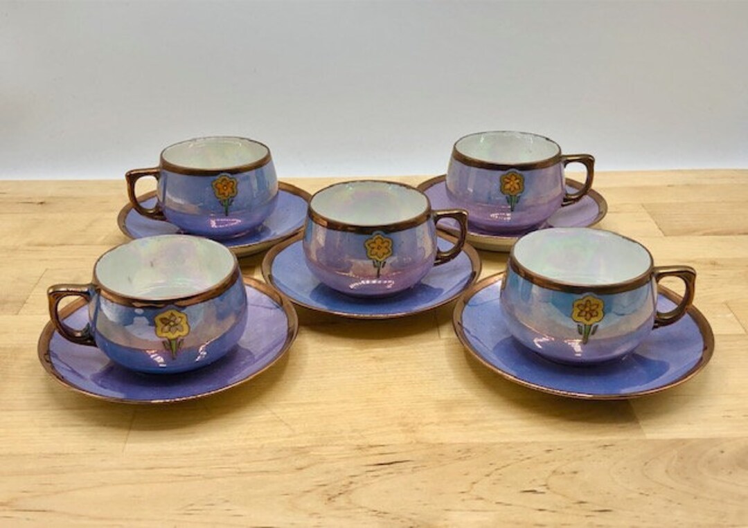 Antique Set of 5 Demitasse Cups and Saucers 1921 Art Deco Periwinkle ...