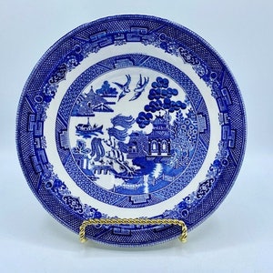 Vintage Vegetable Serving Bowl Blue Transferware c.1980s Johnson Bros Blue Willow - Made in England - Cottage Core / Farmhouse Kitchen