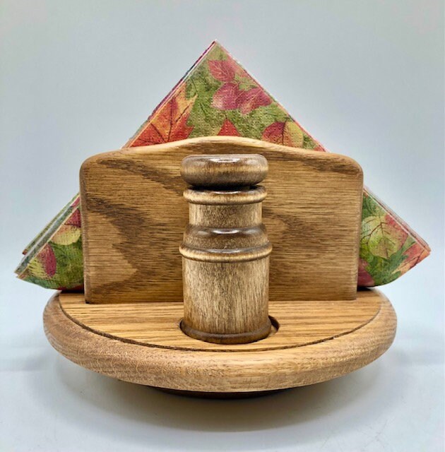 1970s Wooden Lazy Susan Salt and Pepper / Napkin Holder Mid Etsy