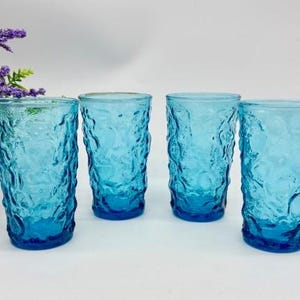 Vintage Vibrant Blue Juice Glasses c.1960s/1970s Anchor Hocking Milano Blue Pattern - Mid Century Glassware Made in USA