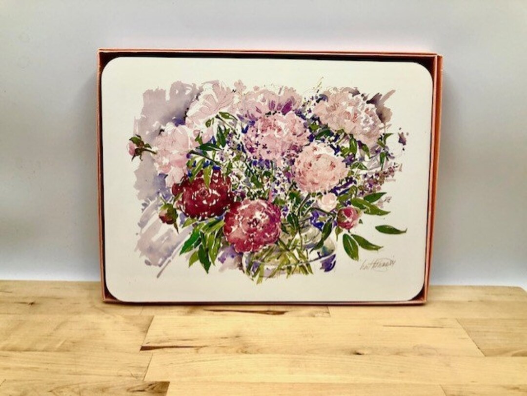 Set of 4 Cork Placemats Vintage 1980s Pink Floral Tableware by Lynn Sinclair Etsy