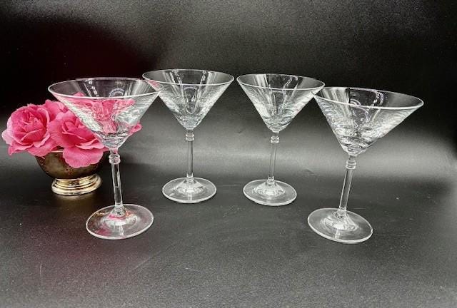 Vintage Martini Glasses Set of 4 c.1990s Retro Cocktail Glasses - Slim Stems / Elegant Barware