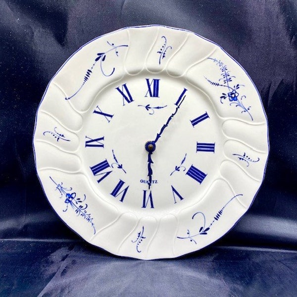 1990s Villeroy and Boch Plate / Wall Clock Vintage Porcelain  Vieux Luxembourg Pattern Cobalt Blue and White  Made in Luxemburg