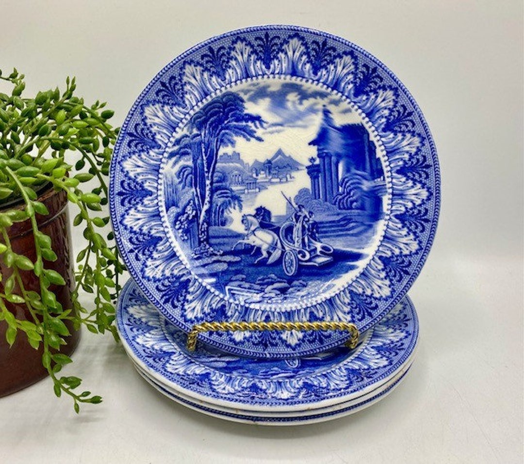 Antique Flow Blue Transferware Salad / Dessert Plates Set of 4 Cauldon ...