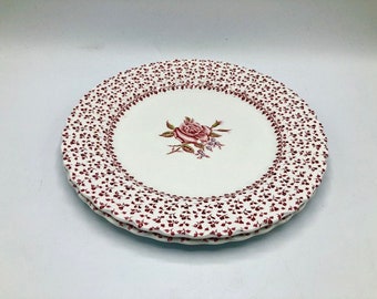 1970s Set of 2 Dinner Plates Johnson Brothers Rose Bouquet Pattern Ironstone Red / Pink And White Transferware   England