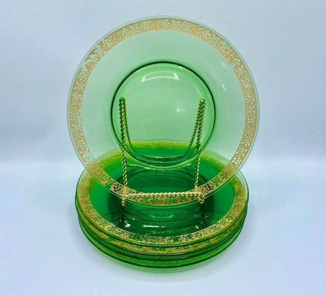 JL Vaseline Glass Luncheon Plates X 6 JL Vaseline Glass Luncheon Plates X 6
