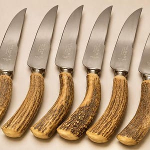 Vintage Sheffield Steak Knives Set of 6 With Genuine Antler