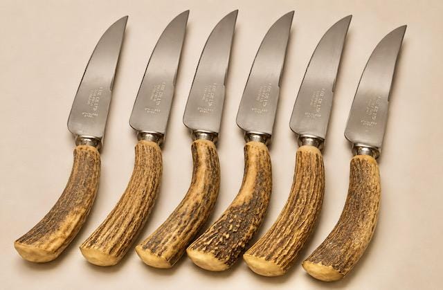 Vintage Sheffield Steak Knives Set of 6 With Genuine Antler