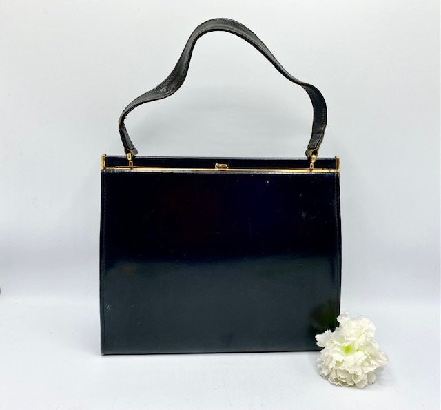 Vintage Exquisite Ackery London schwarze Leder Tasche 1960er Jahre England Etsy
