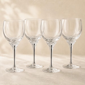 Vintage Belfor Crystal Wine Glasses Set of 4, Exquisite Pattern:  Elegant Crystal Stemware - Petite 5 Oz Wine Goblets