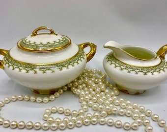 Antique 1902 Limoges Cream and Sugar Bowl   E. Gerard, Dufraisseix et Abbott Porcelain  Made in France