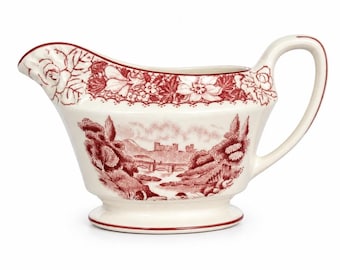 Vintage Red Transferware Creamer c.1930s: Woods Burslem "Colonial"  – English Cream Jug – Farmhouse Decor