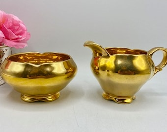 Vintage Royal Winton Golden Age Cream and Sugar Set, Gold Luster Tea Set c.1950s