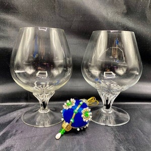 Vintage Belfor Crystal Cognac Snifters - &quot;Exquisite&quot; Black Stem Barware, Set of 2