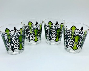 1960s Anchor Hocking Set of 4 Espana Signed Tumblers /Old Fashioned / Whisky Glasses Mid Century Barware