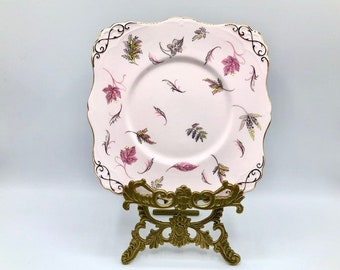 1950s Cake Plate Vintage Royal Tuscan Windswept Pattern Mid Century Pink Dishware England