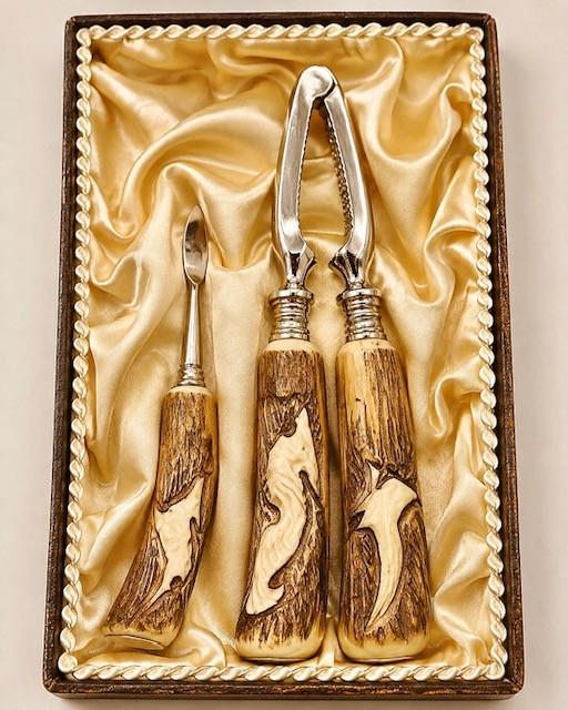 Vintage Carved Antler Nutcracker and Meat Pick With Original Case