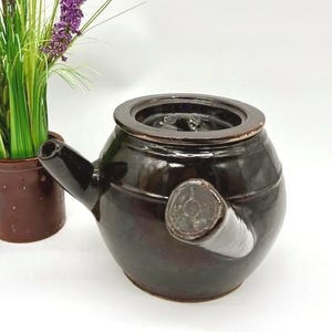 Vintage Japanese Kyusu Teapot c.1940s Dark Brown Glaze - Made in Japan - Vintage / Rustic Decor