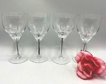 Vintage Belfor Crystal Wine Glasses Set of 4 c.1970s Black Core Stem &quot;Exquisite&quot;  Pattern - Black Filament Czechoslovakia - Elegant Barware
