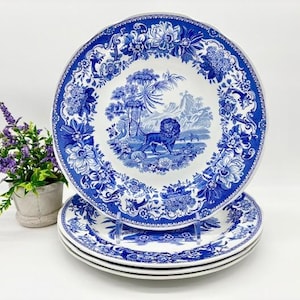 Vintage Spode Dinner Plates Set of 4 c.1990s Blue Room Series Blue Transferware - English / French Cottage - Made in England