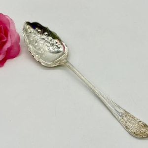 Antique Silver Berry Serving Spoon c. 1880s James Deakin & Sons - Victorian Repoussé - Made in England - English Cottage / Elegant Tableware