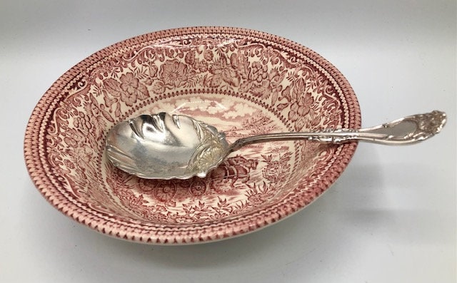 Vintage Red Transferware Vegetable Serving Bowl C.1960s English