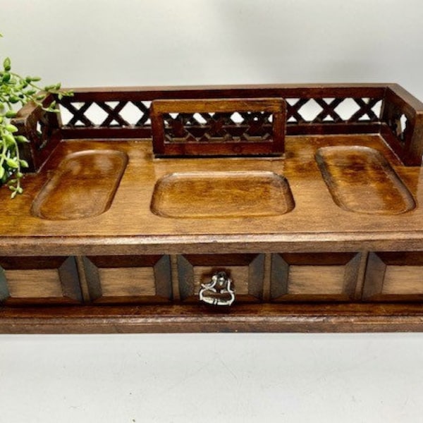 Vintage 1970s Wooden Men's Dresser Valet / Jewelry Box / Desk Organizer  Mid Century Fathers Day Gift