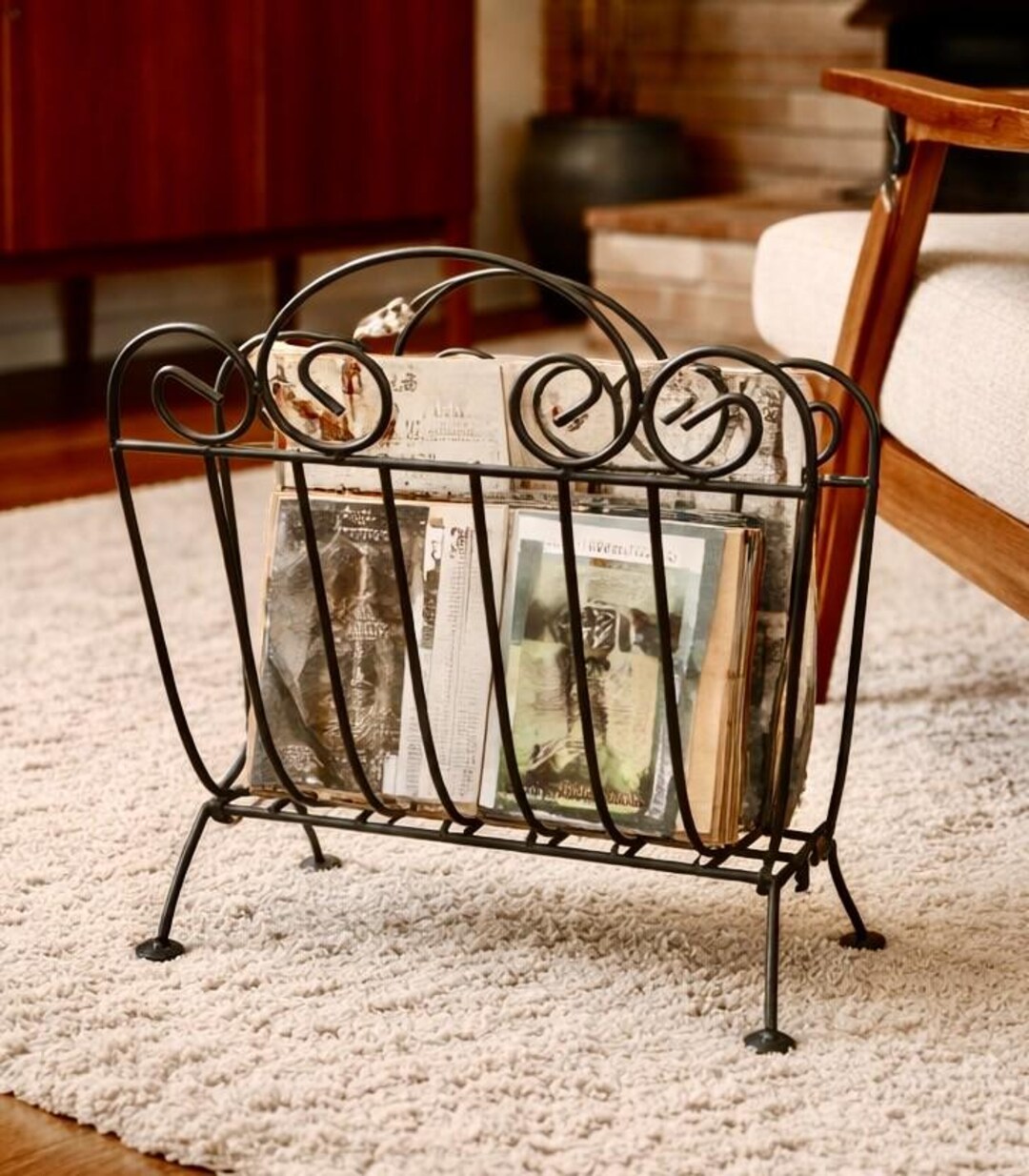 Vintage Magazine Rack Black Metal Folding Storage C.1960s Mid Century ...