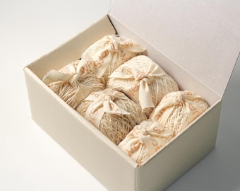 Ivoorkleurige doos met fancy garen: weefvezels met meerdere texturen - Made in Korea