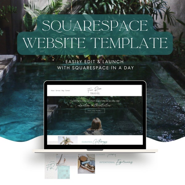 Modèle Travel Squarespace Blogger - Une conception de site Web minimaliste Boho Squarespace pour les blogueurs de voyage, les influenceurs ou les agences de voyages